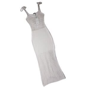 Canessa Luna Nuvola Ivory Crochet Open Knit Tied Cotton Maxi Dress 3 M NWT